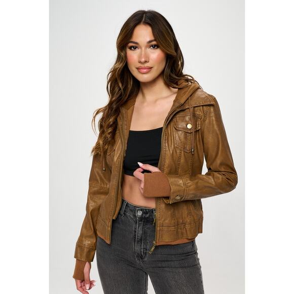 COALITION LA Camel Double Zip Layered Hooded Long Sleeve Jacket NEW Size Small - Picture 1 of 5